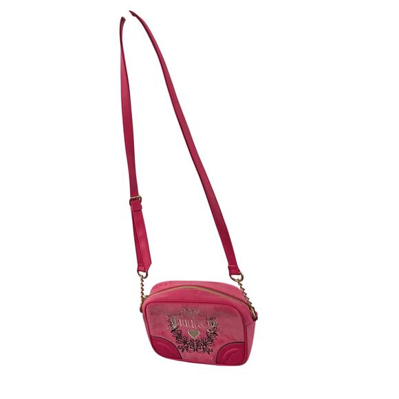 JUICY COUTURE Pink Flash HERITAGE Embroidered VELOUR Crossbody BAG - Picture 7 of 7